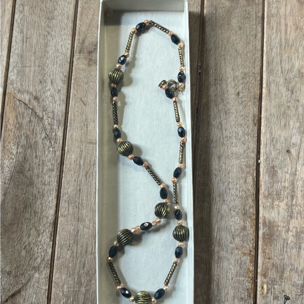 Elegant Gold and Black Beaded Necklace